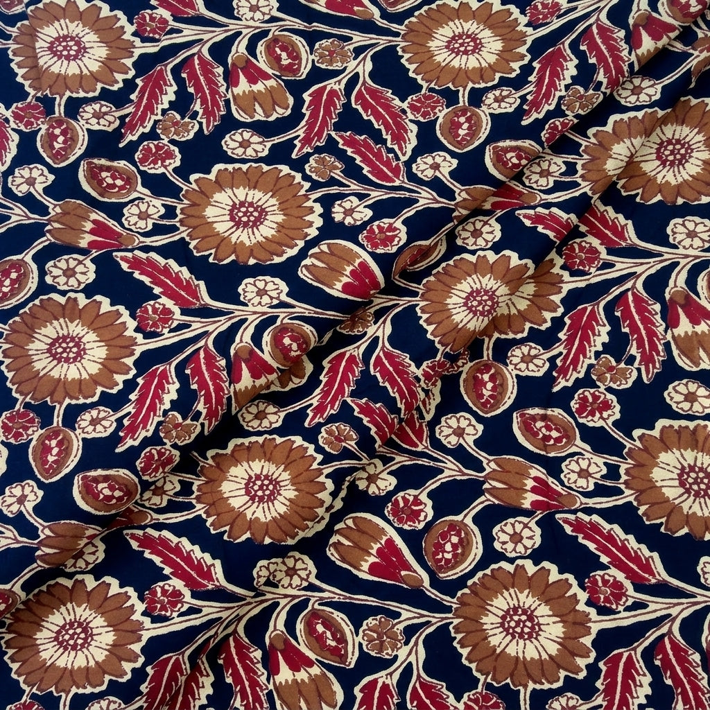 Folded Floral Black Floral Cotton Fabric
