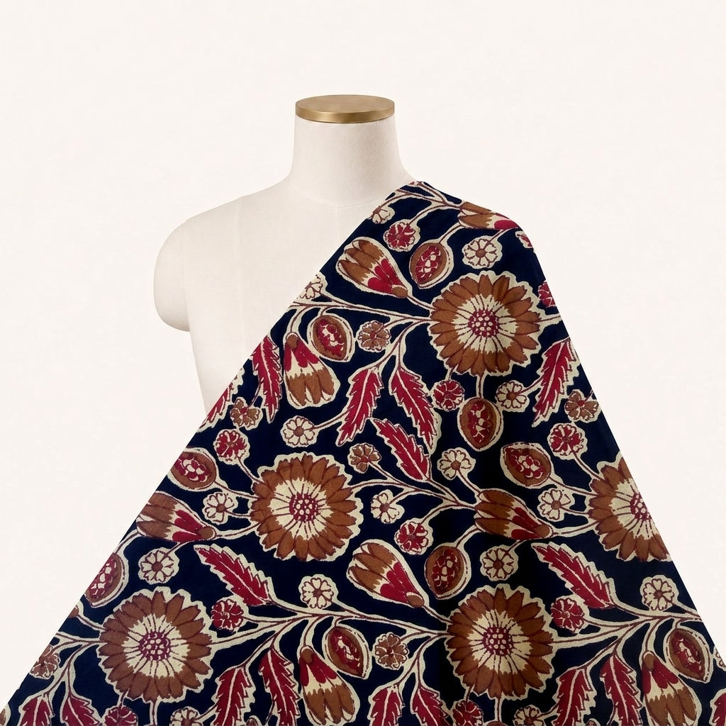Floral Black Floral Cotton Fabric Draped as a saree