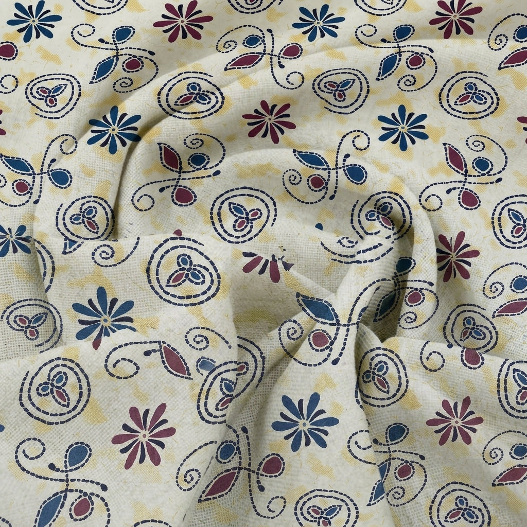 Swirled Floral Cream Floral Cotton Fabric
