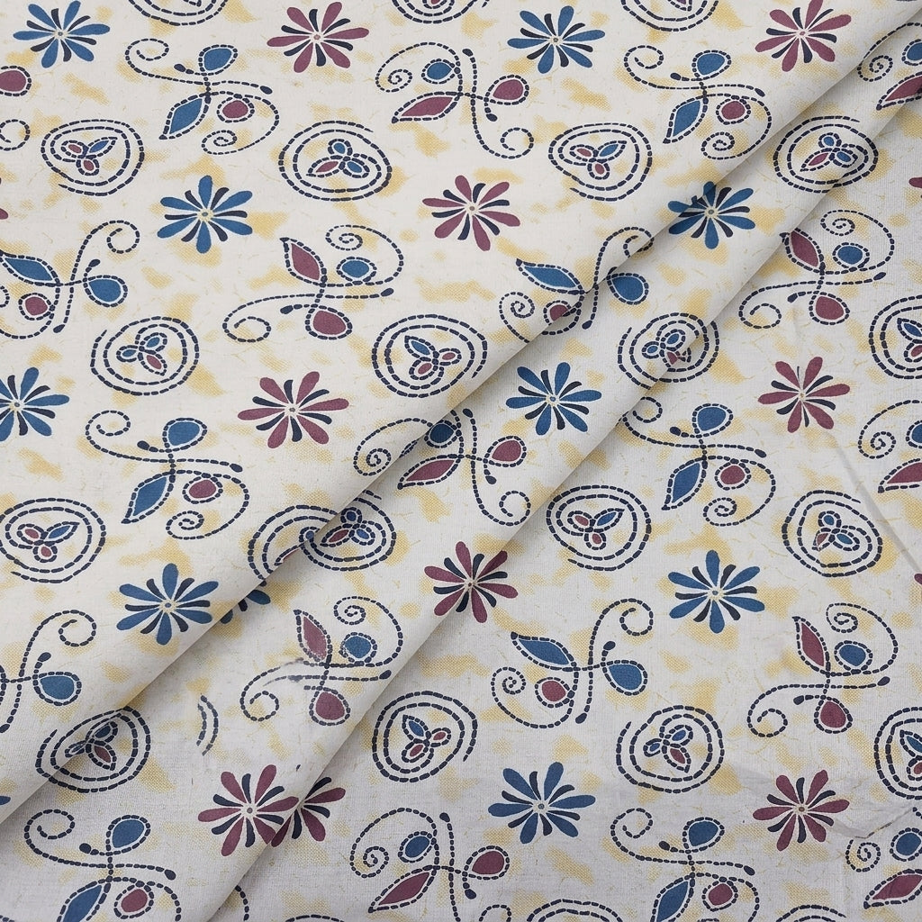 Folded Floral Cream Floral Cotton Fabric