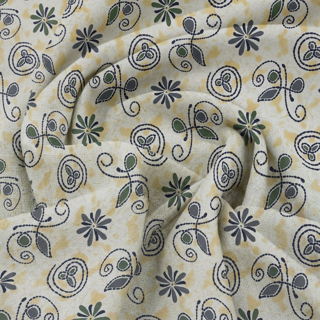 Swirled Floral Cream Floral Cotton Fabric
