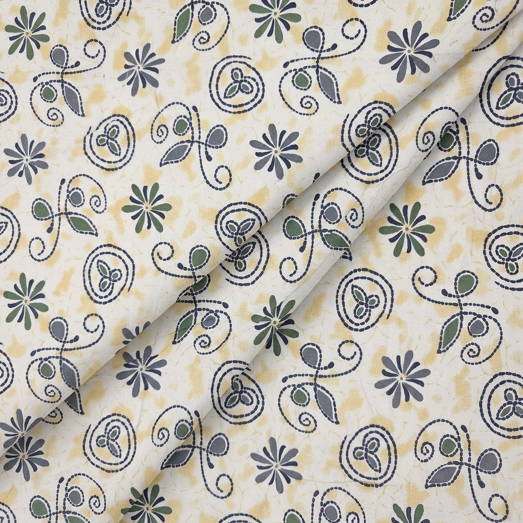 Folded Floral Cream Floral Cotton Fabric