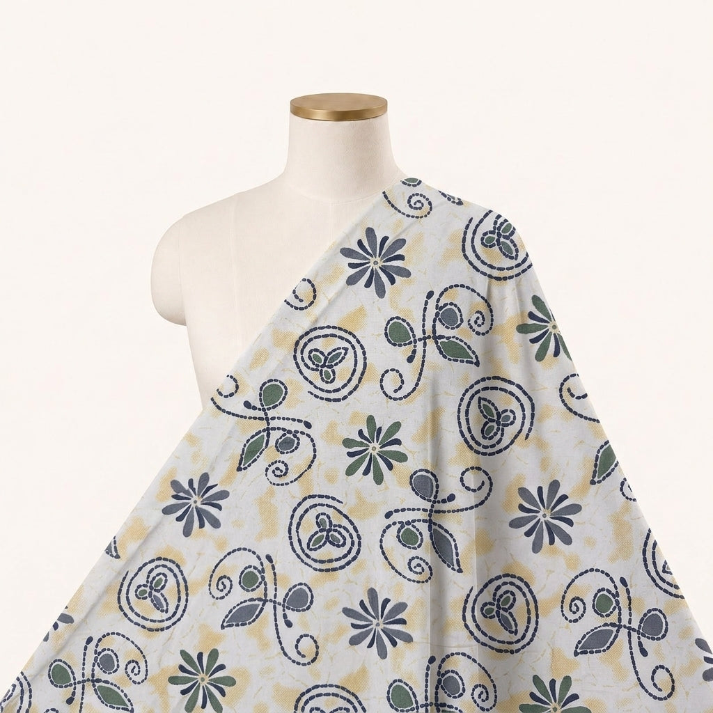 Floral Cream Floral Cotton Fabric Draped as a saree