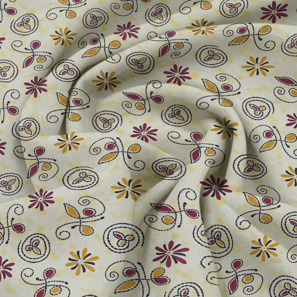 Swirled Floral Cream Floral Cotton Fabric