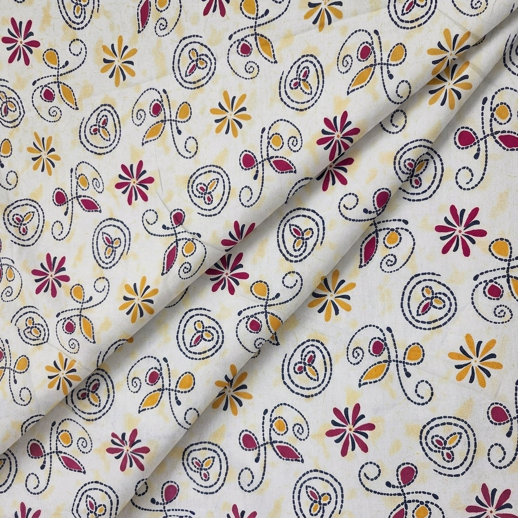 Folded Floral Cream Floral Cotton Fabric
