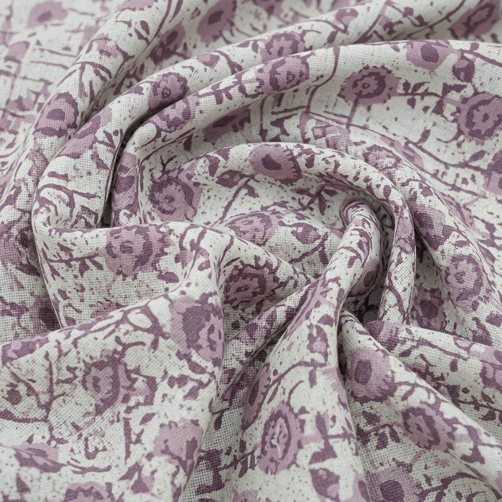 Swirled Block Print / Floral Cream Block Print / Floral Cotton Fabric