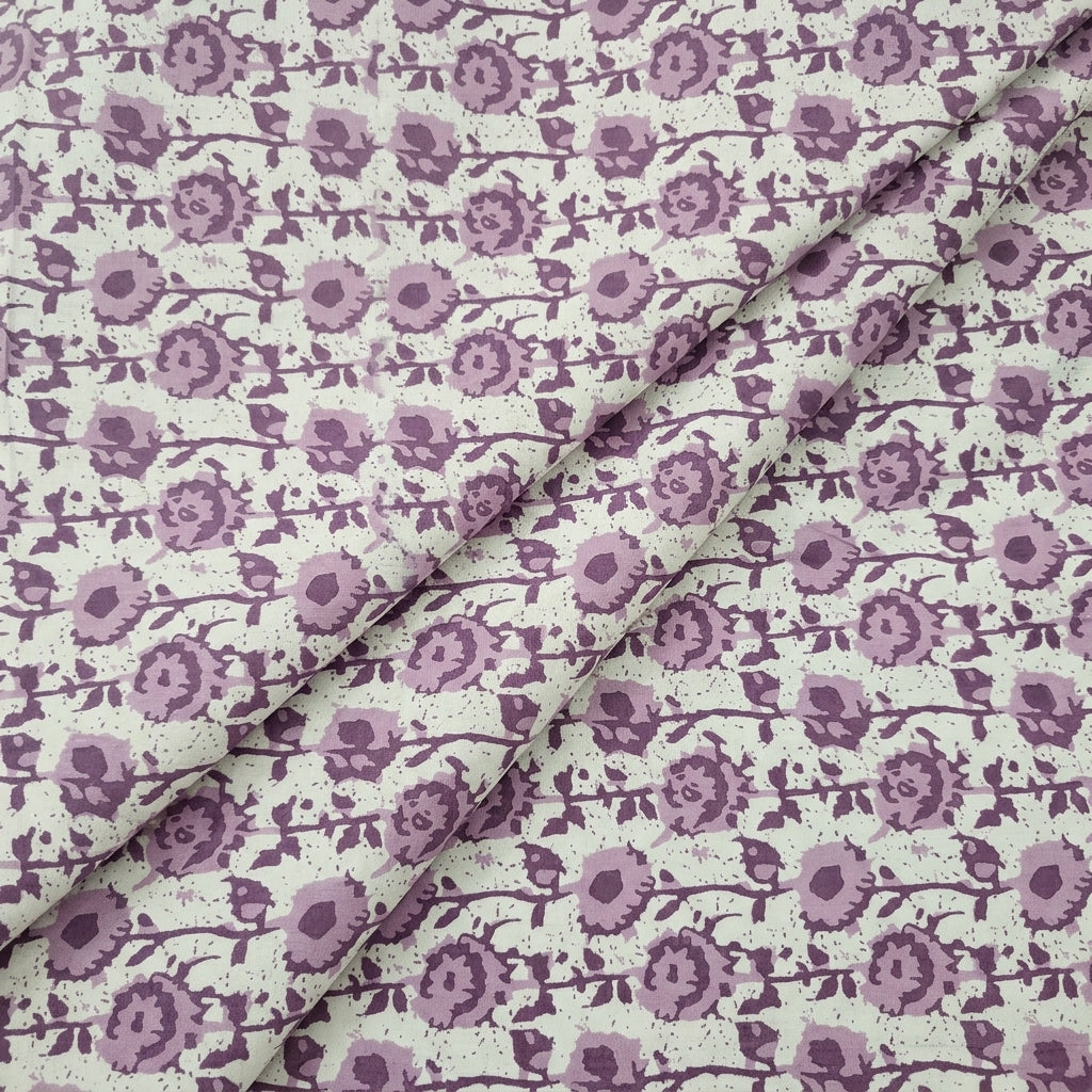 Folded Block Print / Floral Cream Block Print / Floral Cotton Fabric