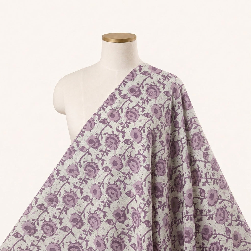 Block Print / Floral Cream Block Print / Floral Cotton Fabric Draped as a saree