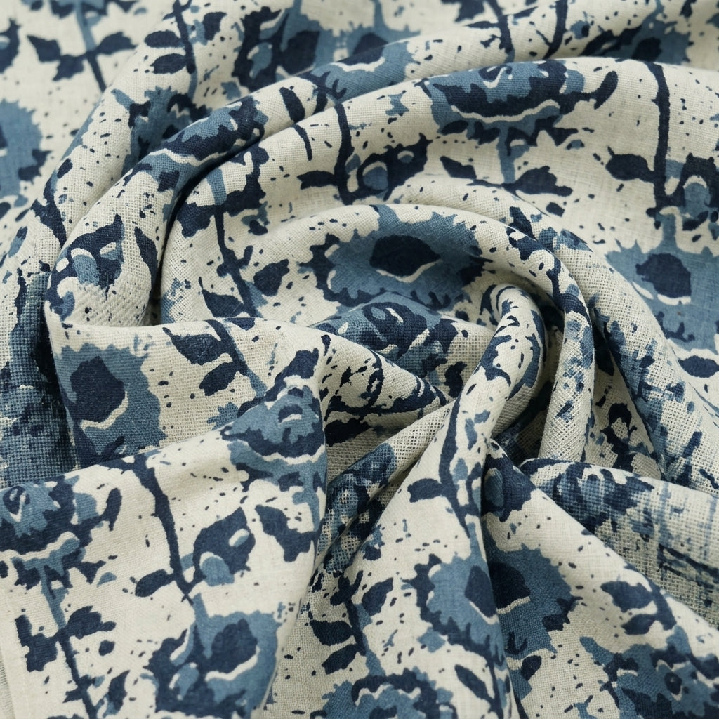Swirled Floral Blue Floral Cotton Fabric
