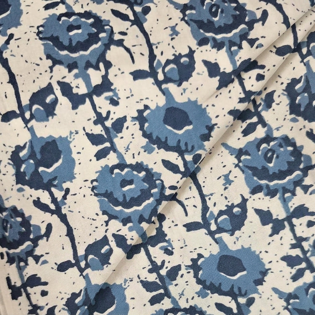Folded Floral Blue Floral Cotton Fabric