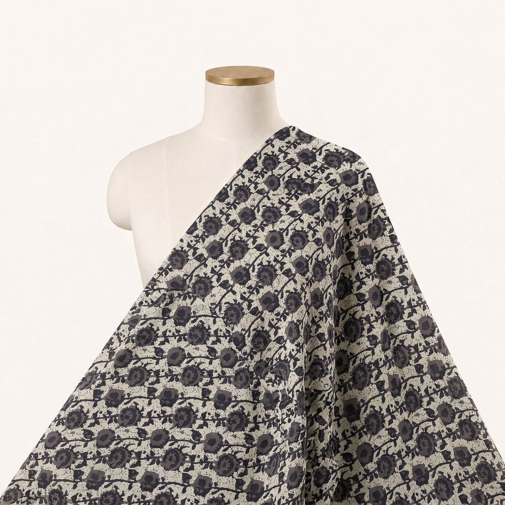 Batik Cream Batik Cotton Fabric Draped as a saree