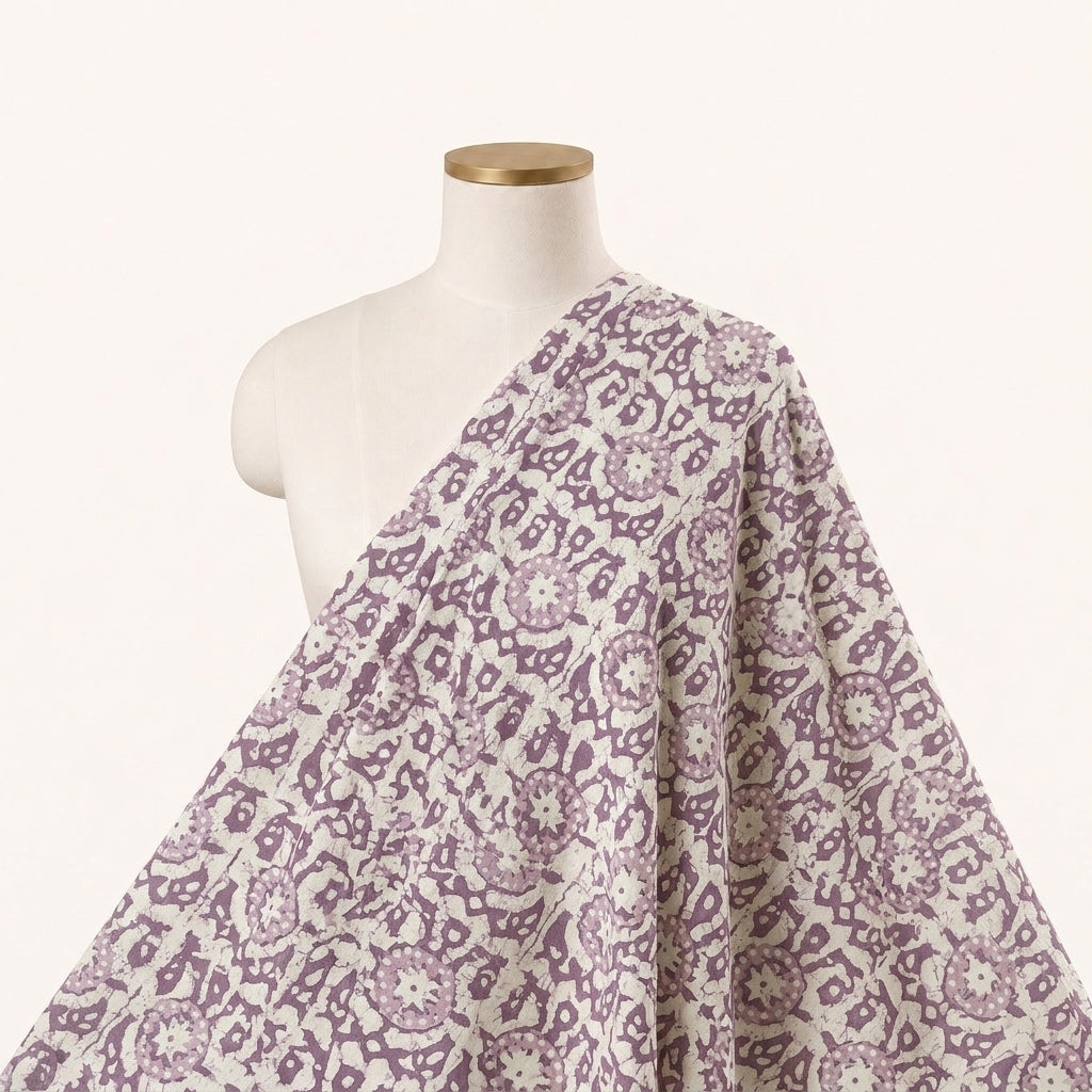 Batik Cream Batik Cotton Fabric Draped as a saree