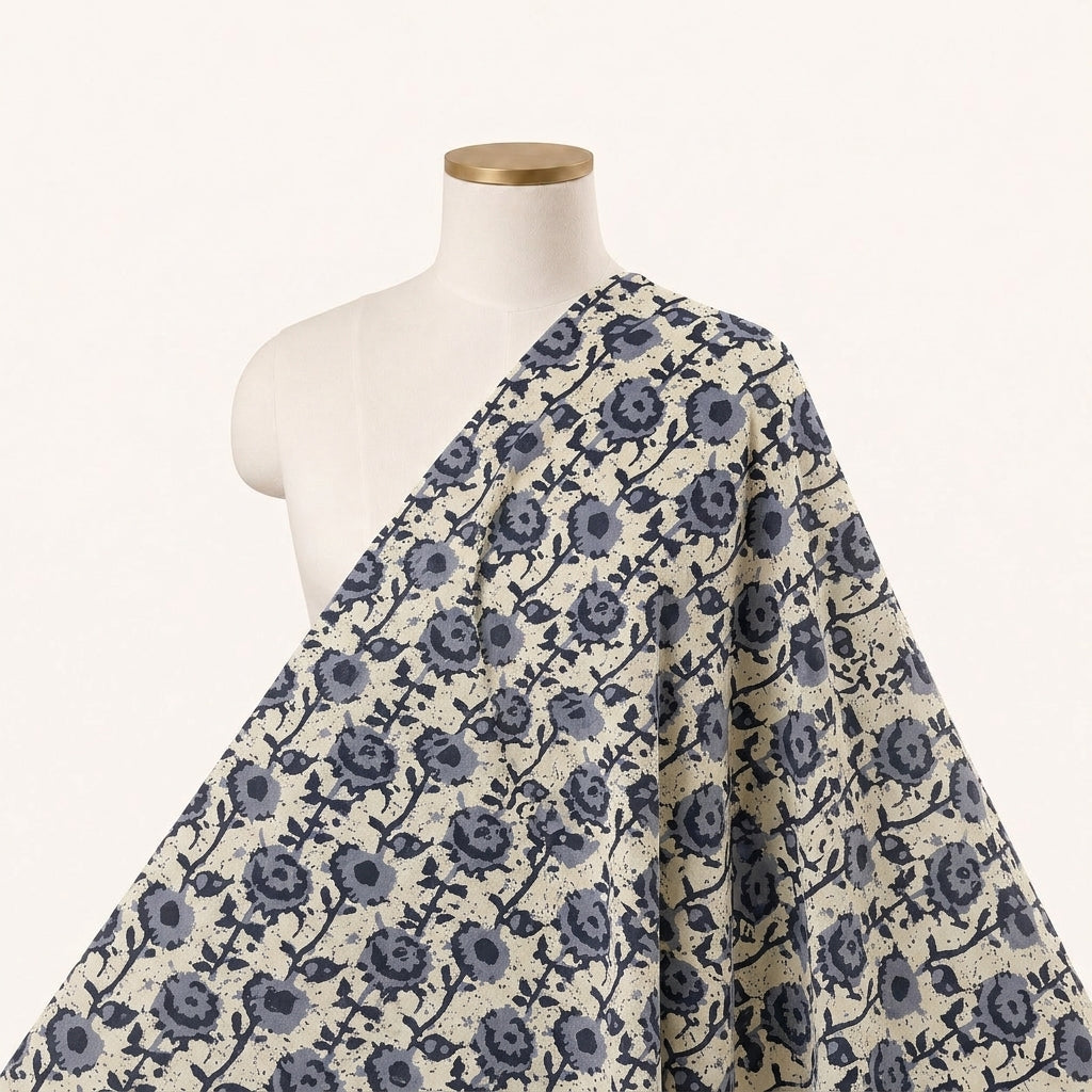 Batik Cream Batik Cotton Fabric Draped as a saree
