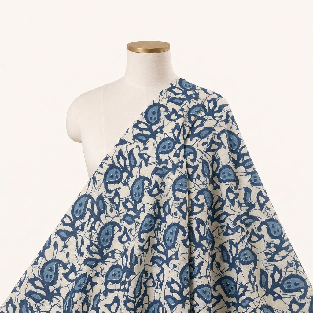 Batik Cream Batik Cotton Fabric Draped as a saree