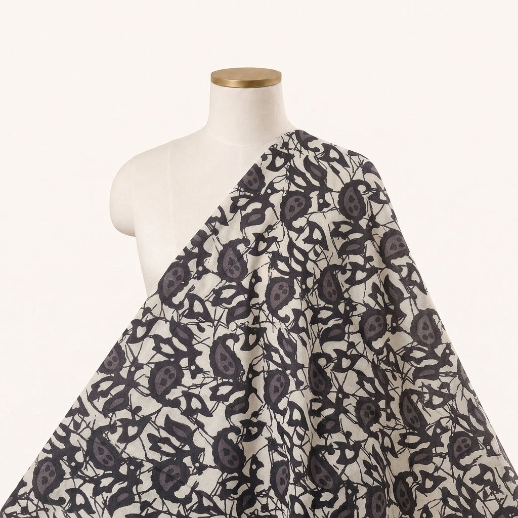 Batik Cream Batik Cotton Fabric Draped as a saree