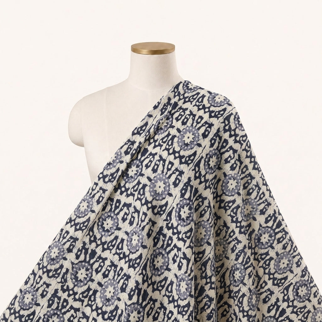 Batik Cream Batik Cotton Fabric Draped as a saree