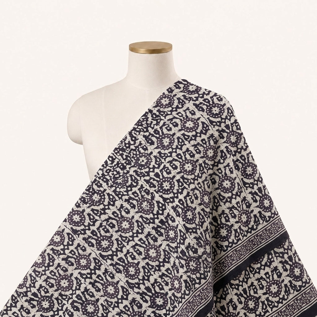 Batik Cream Batik Cotton Fabric Draped as a saree