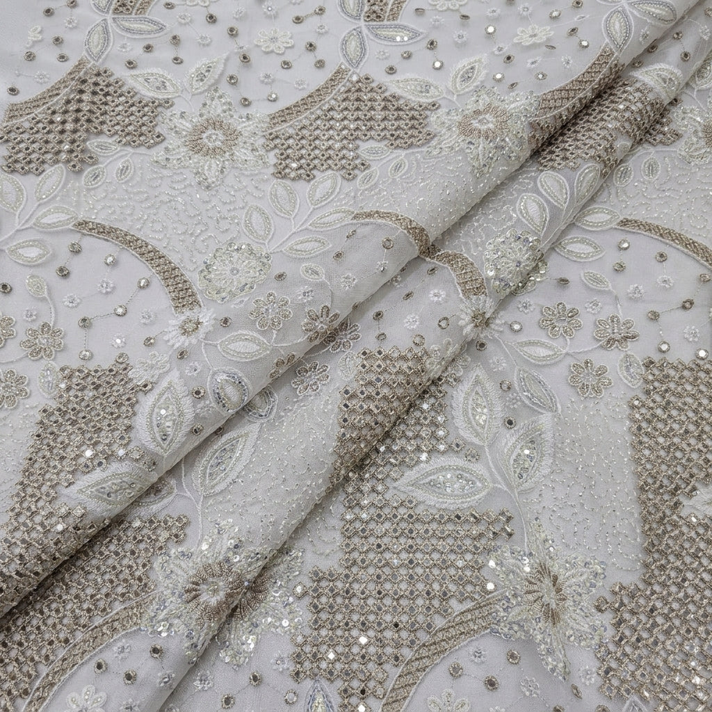 Folded White Embroidery Net Fabric