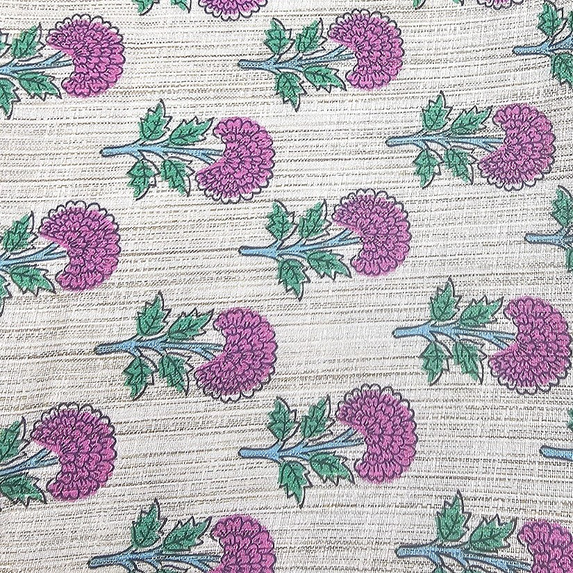 Beige Floral Raw Silk Fabric - EA4599