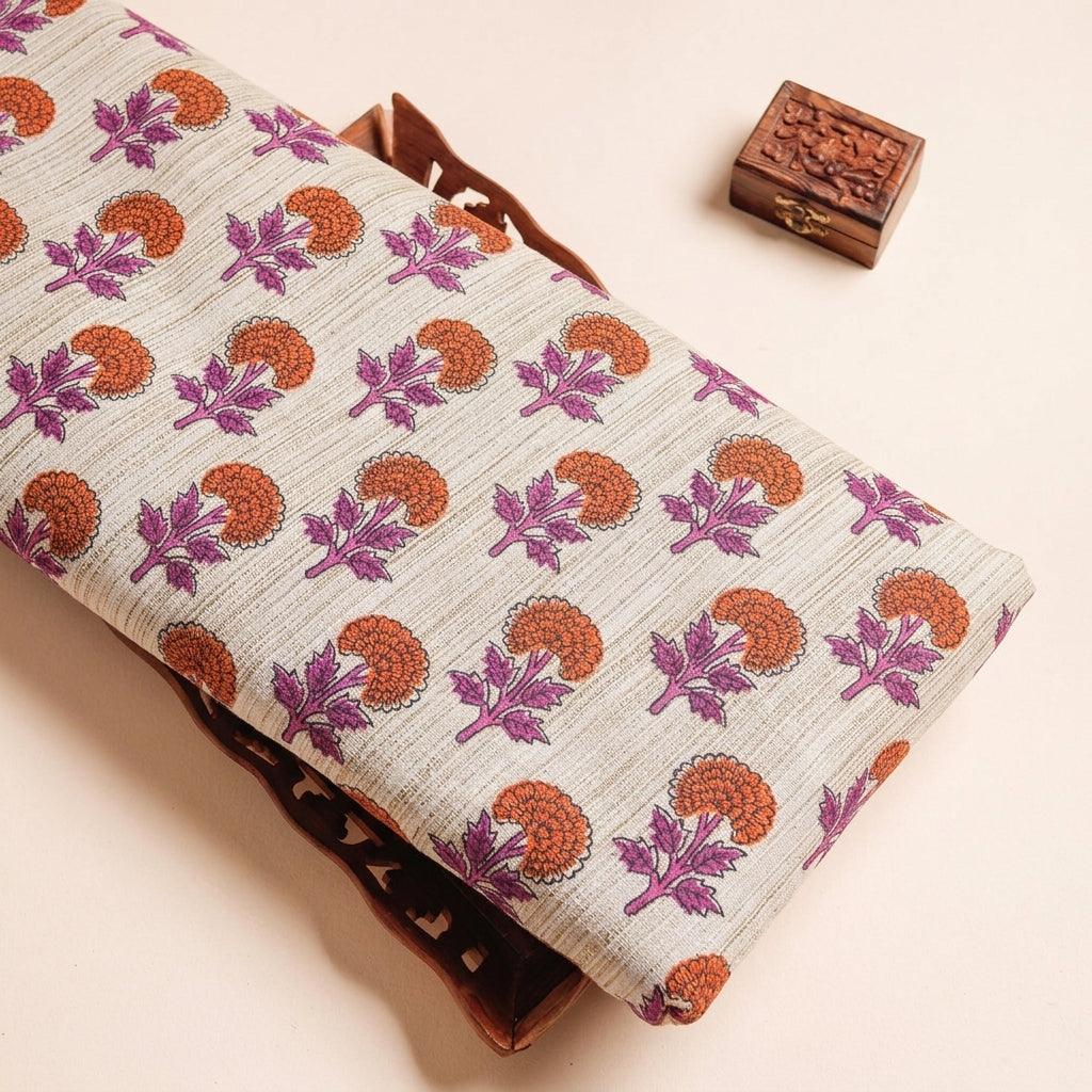 Floral Raw Silk Fabric