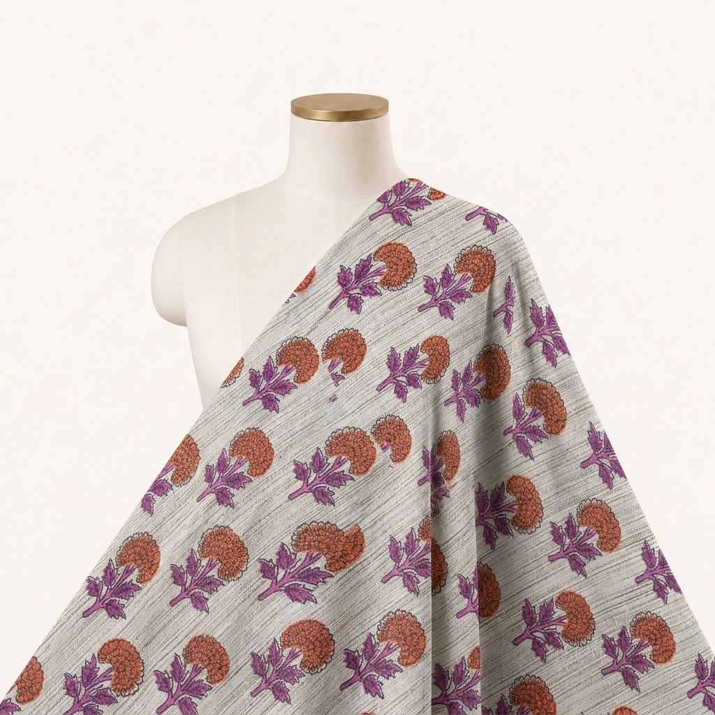 Floral Raw Silk Fabric