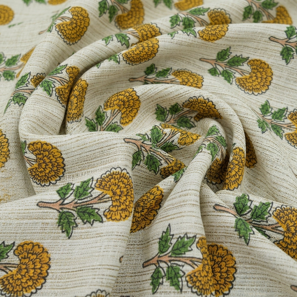Floral Raw Silk Fabric