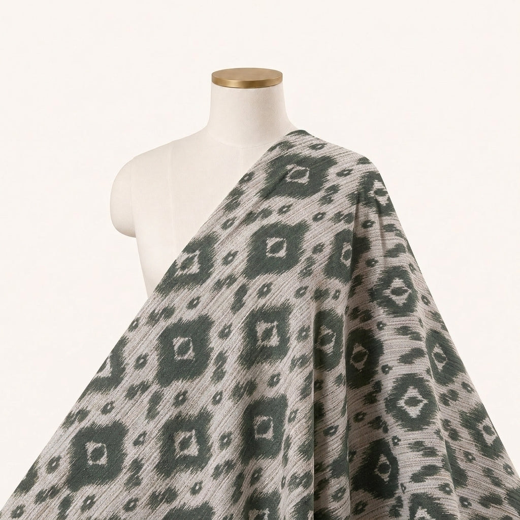 Cream Ikat Raw Silk Fabric - EA4610