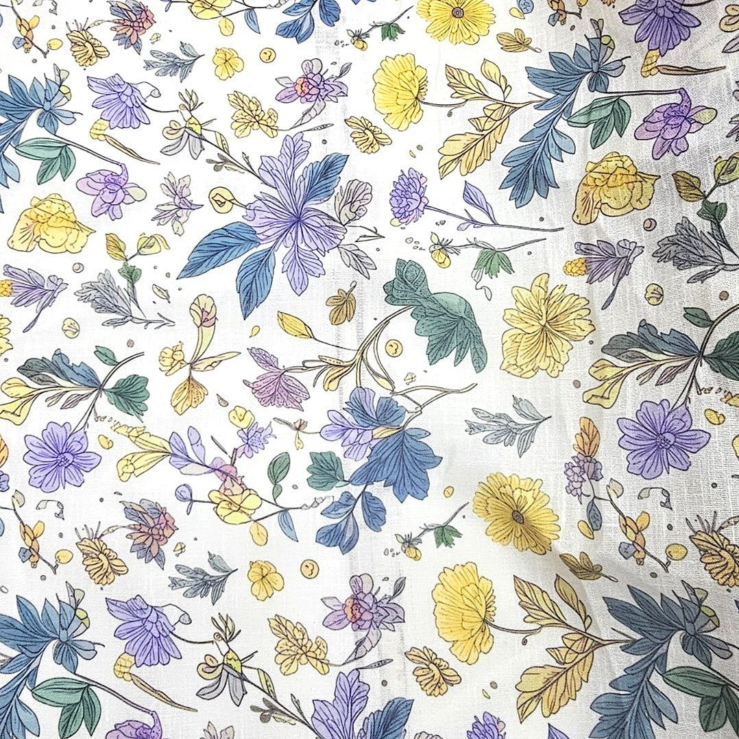 Cream Floral Linen Fabric