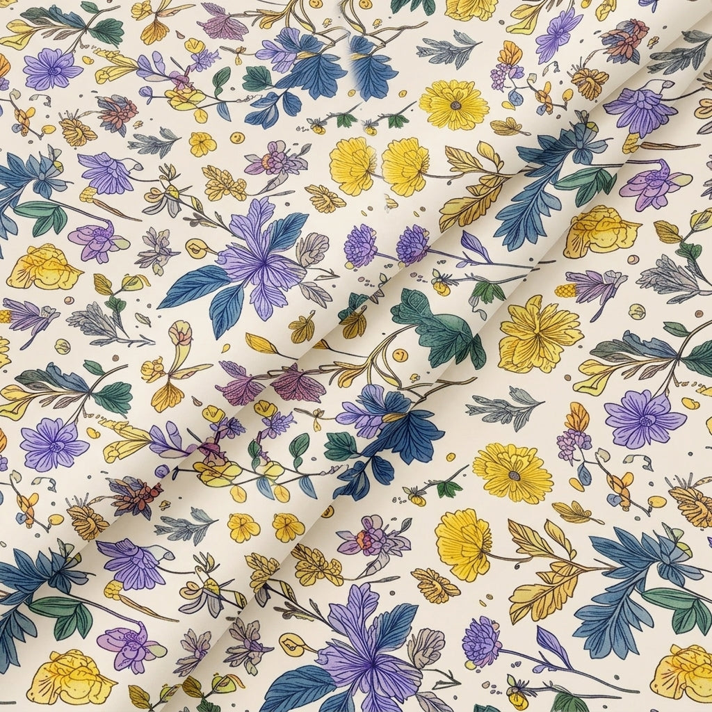 Cream Floral Linen Fabric