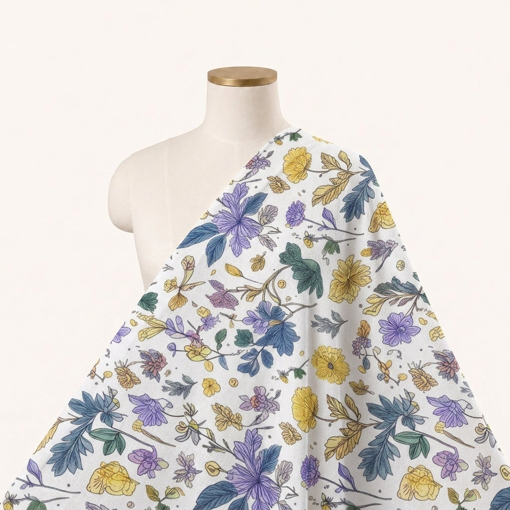 Cream Floral Linen Fabric