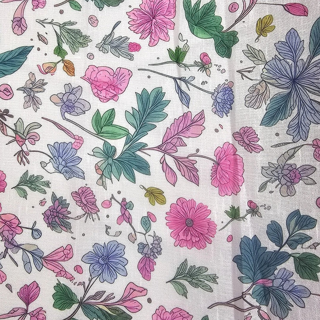 Cream Floral Linen Fabric