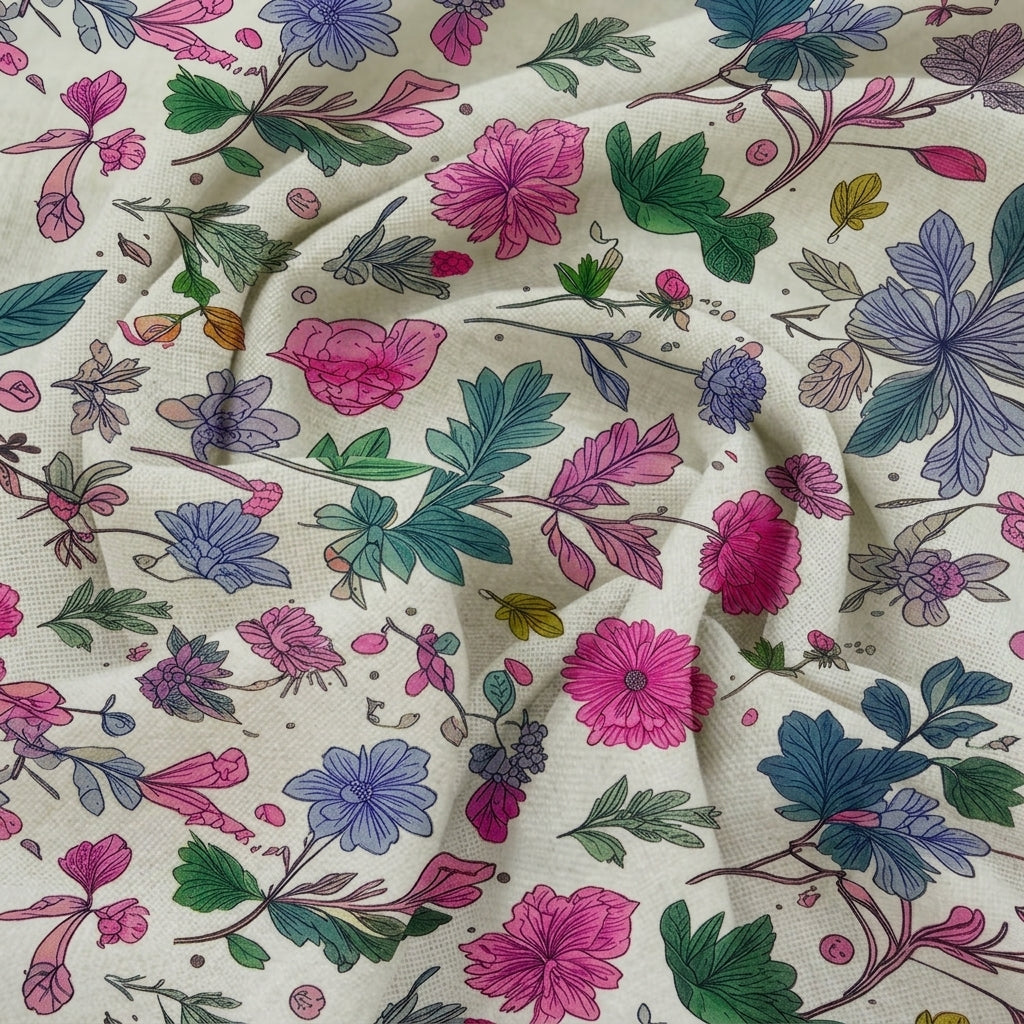 Cream Floral Linen Fabric
