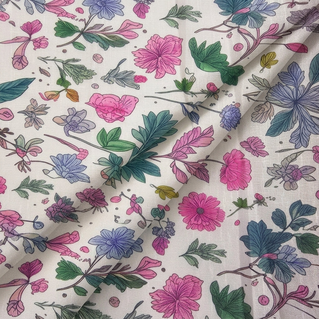 Cream Floral Linen Fabric