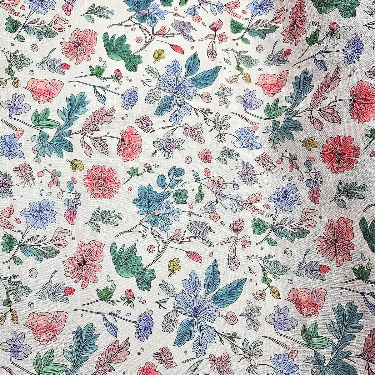 Cream Floral Linen Fabric