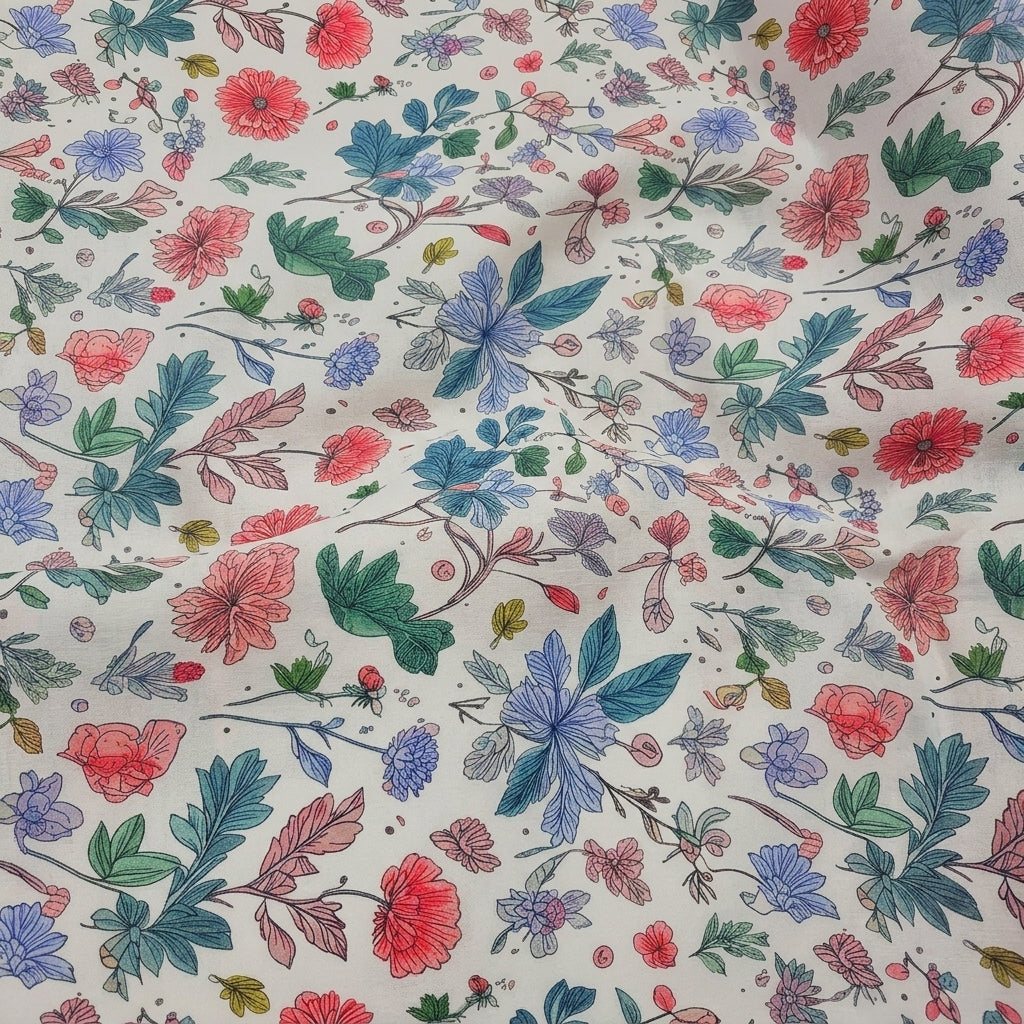 Cream Floral Linen Fabric