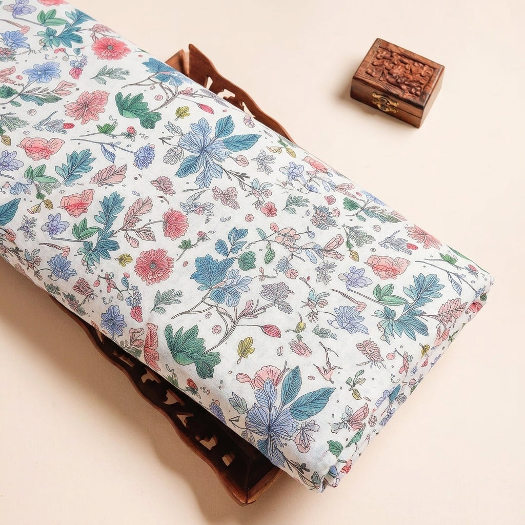 Cream Floral Linen Fabric