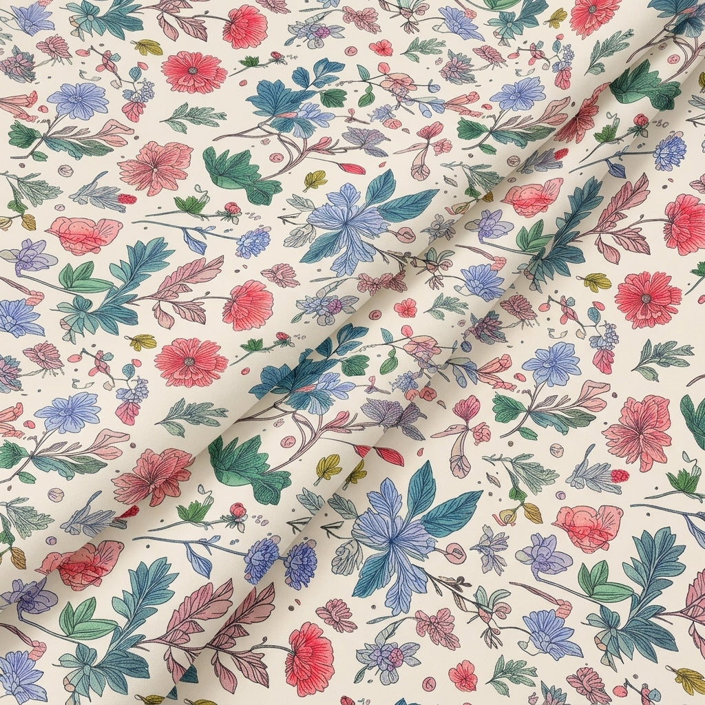 Cream Floral Linen Fabric