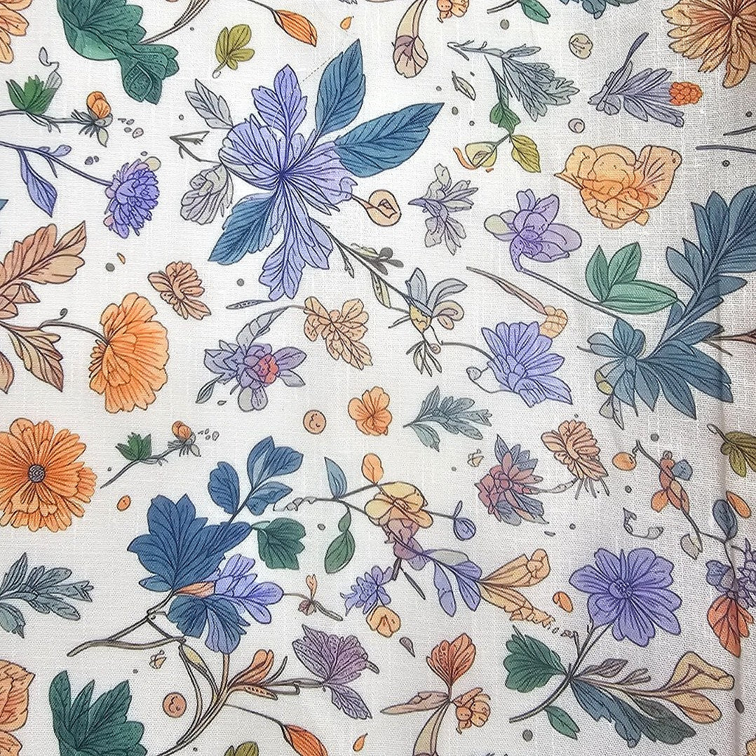 Cream Floral Linen Fabric