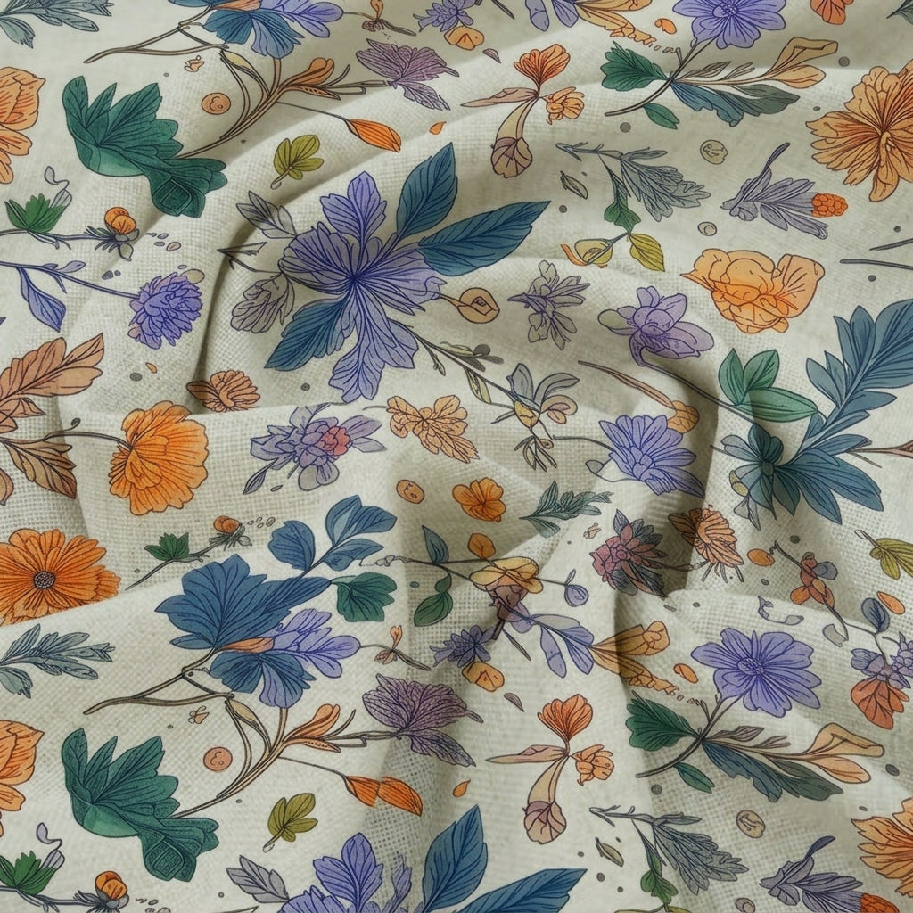 Cream Floral Linen Fabric