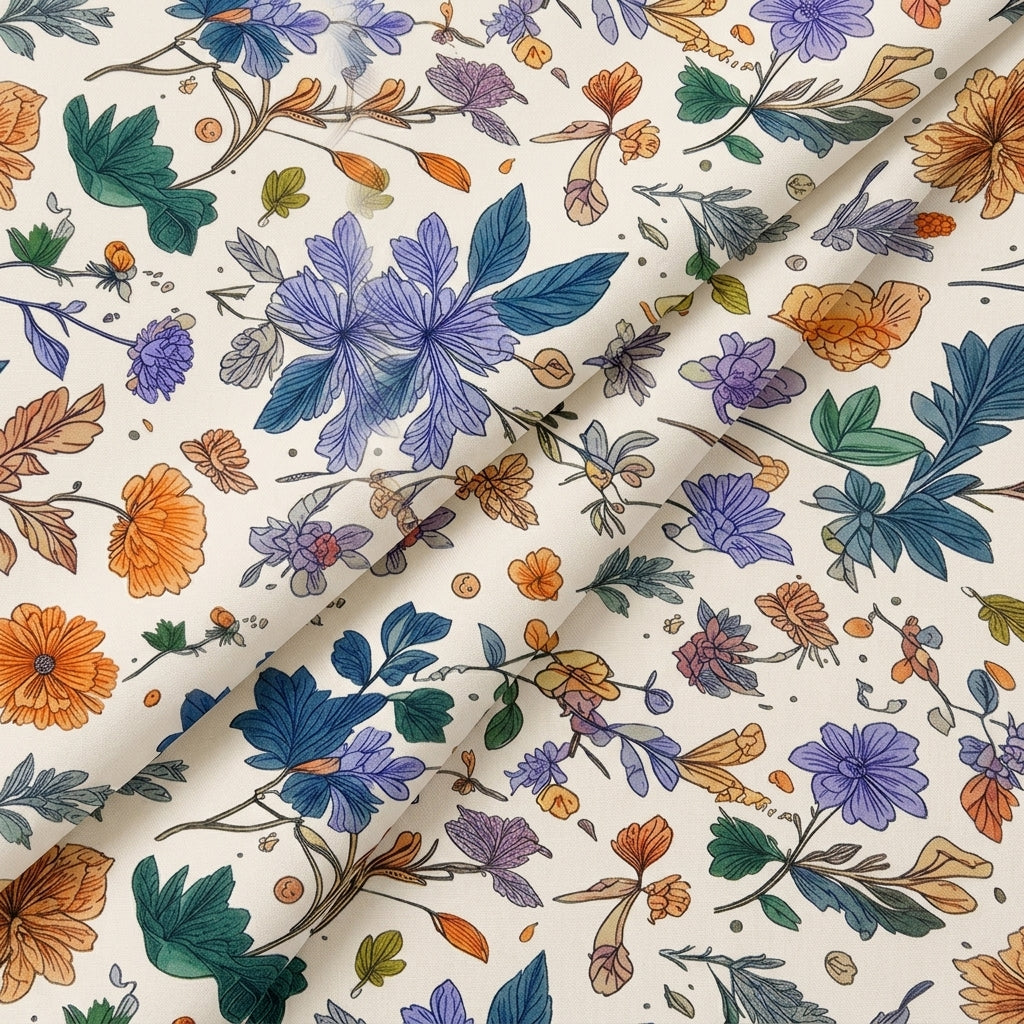 Cream Floral Linen Fabric