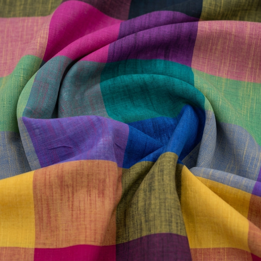 Swirled Checked Multicolor Checked Cotton Fabric