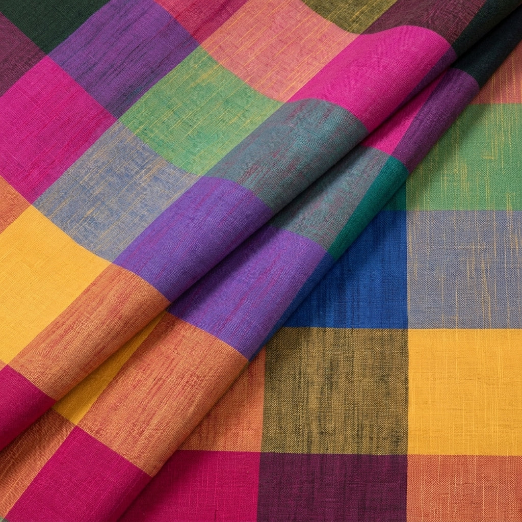Folded Checked Multicolor Checked Cotton Fabric