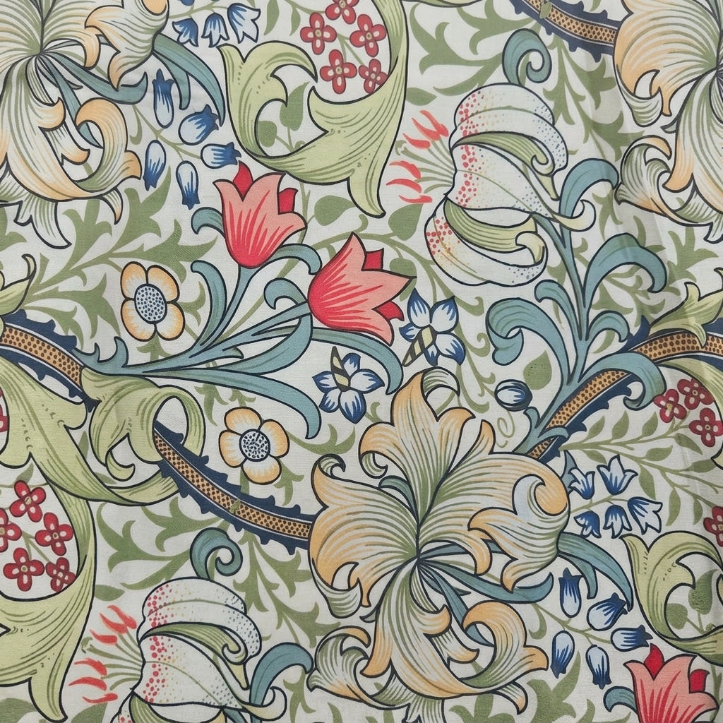 Swirled Floral Light Green Floral Satin Fabric