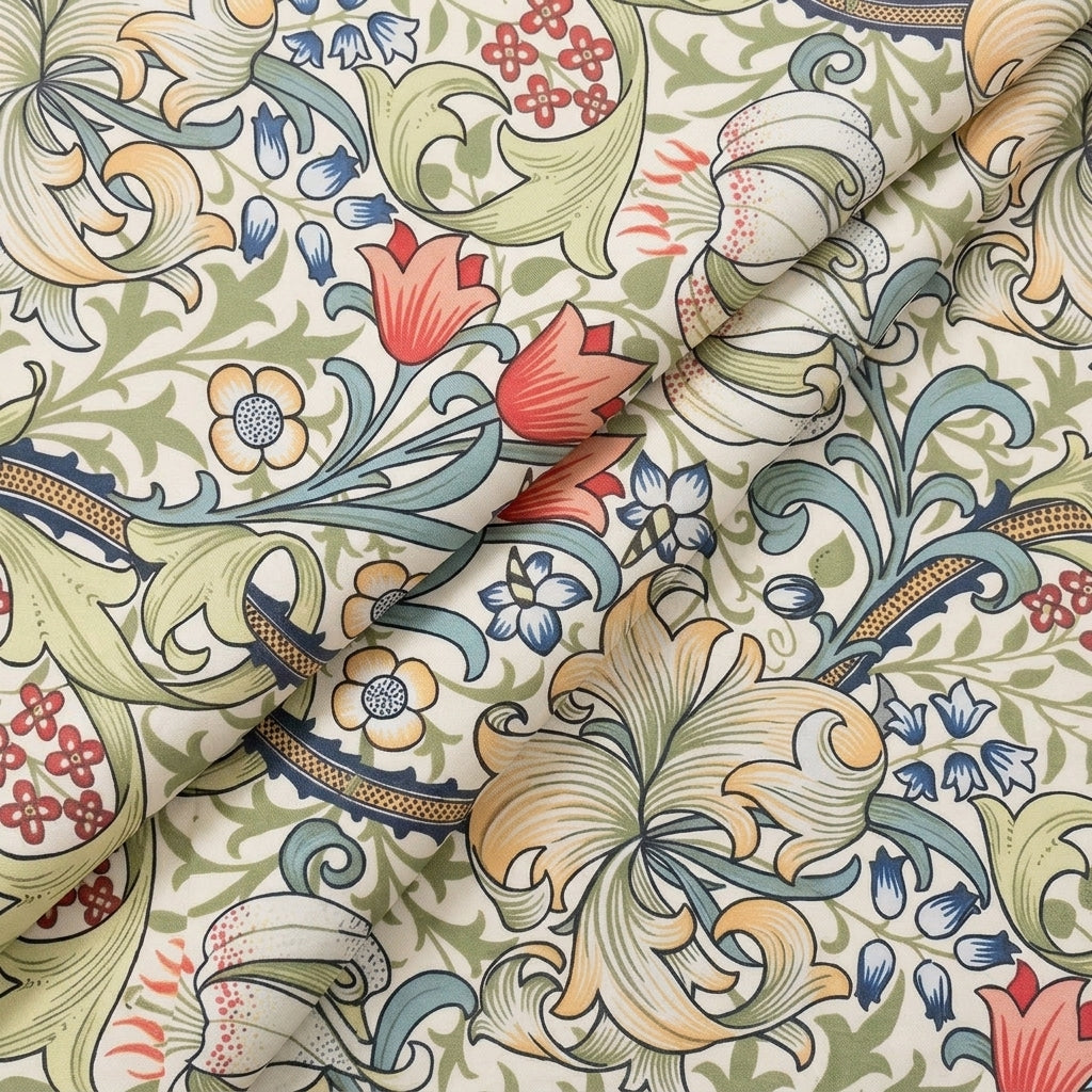 Folded Floral Light Green Floral Satin Fabric