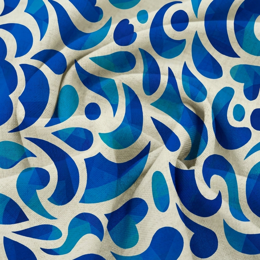 Swirled Paisley White Paisley Satin Fabric