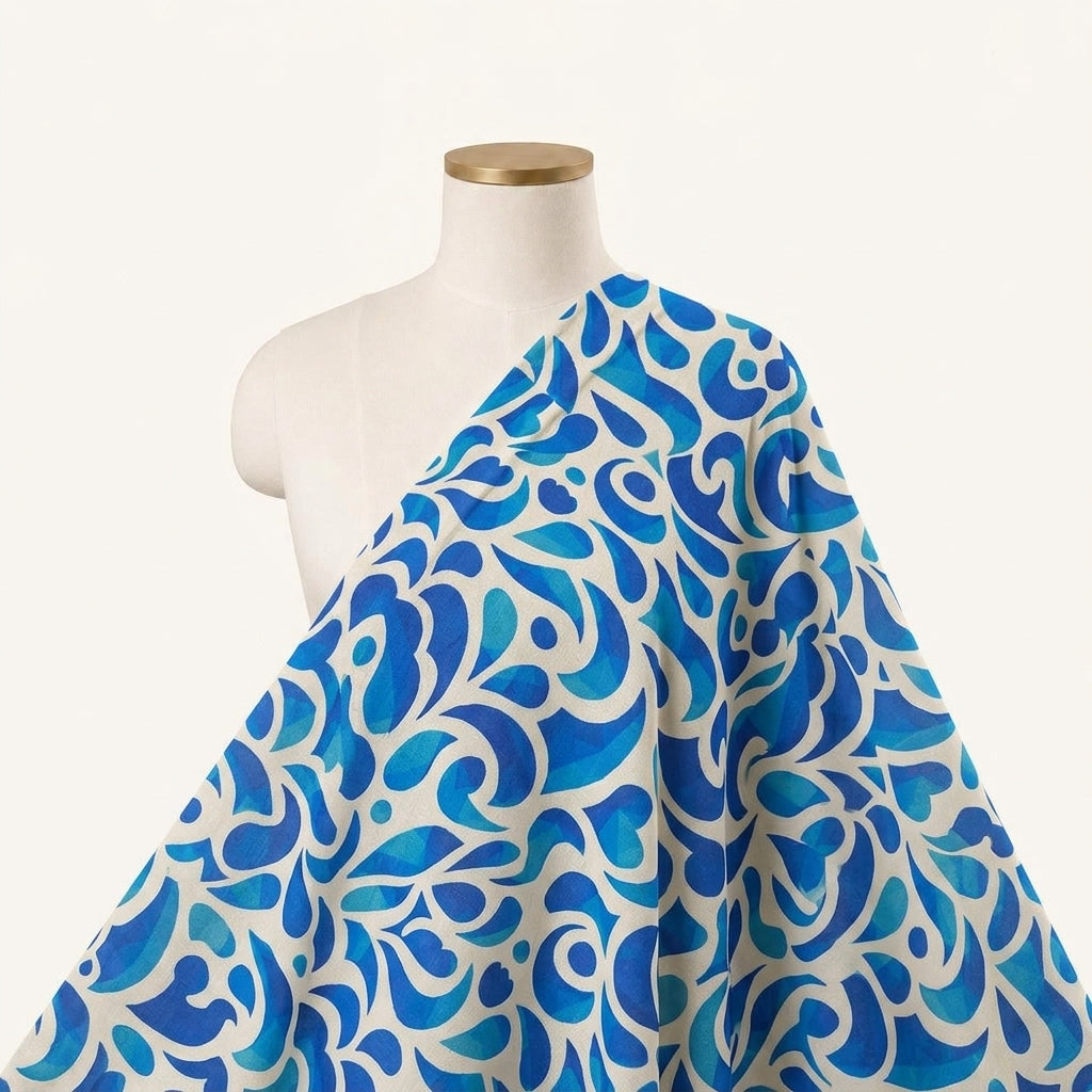 Paisley White Paisley Satin Fabric Draped as a saree