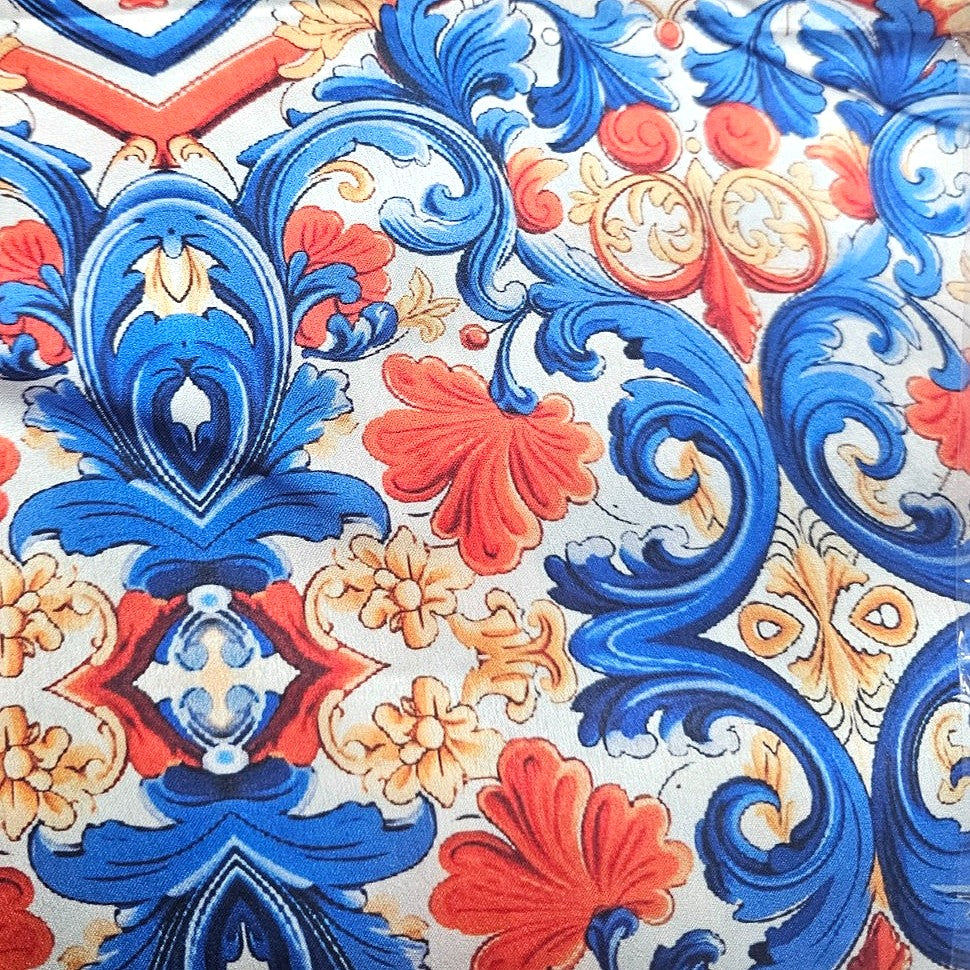 Cream Floral Satin Fabric - EA4725 - EA4725 - Flat fabric