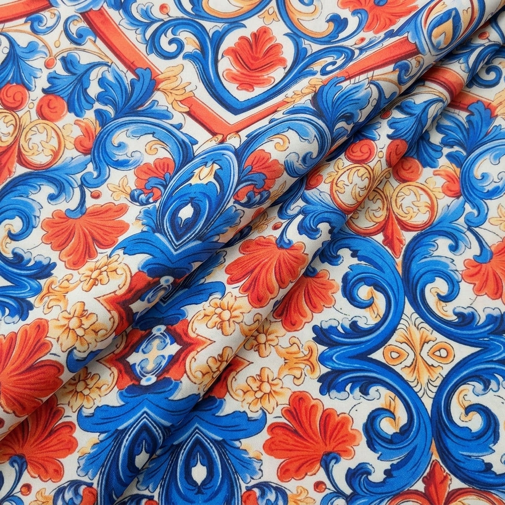 Folded Floral Cream Floral Satin Fabric