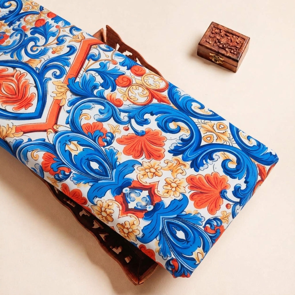 Folded Cream Floral Satin Fabric Highlighting and Texture