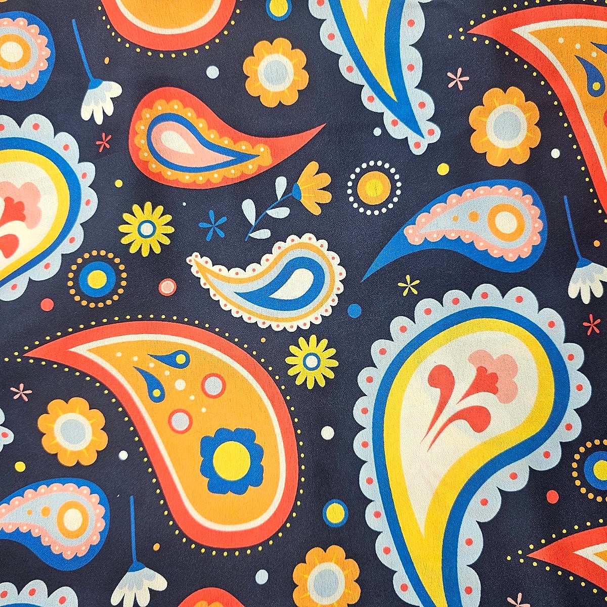 Navy Blue Paisley Satin Fabric - EA4726 - EA4726 - Flat fabric